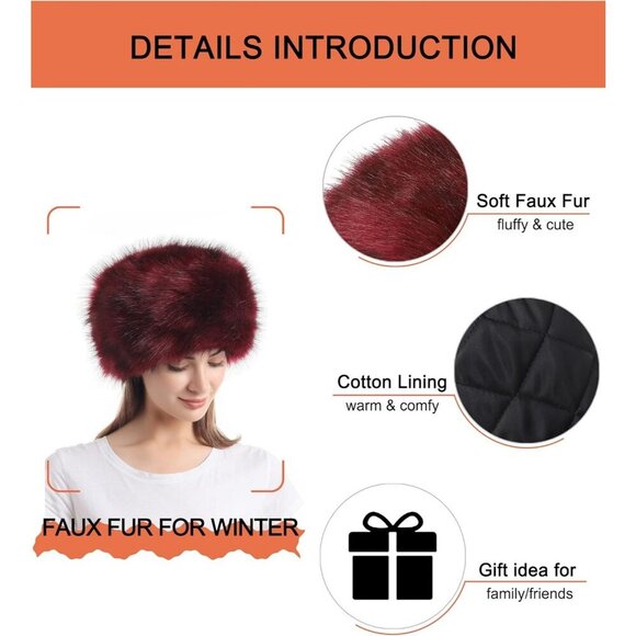 Women\'s Burgendy  Winter Faux Fur Cossak Russian Style Hat Warm Cap main image 5